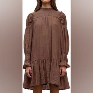 Moon River Puff Sleeve Mini Shift Dress Women's S Brown